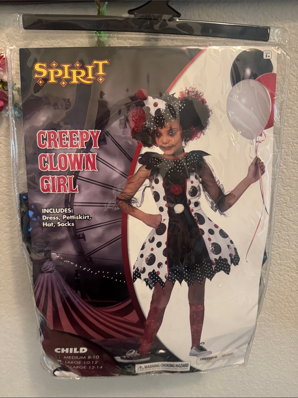 Spirit Creepy Clown Girl Costume - Black, White & Red